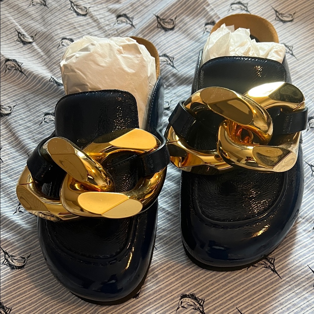 JW ANDERSON Kids Black and Gold Slippers